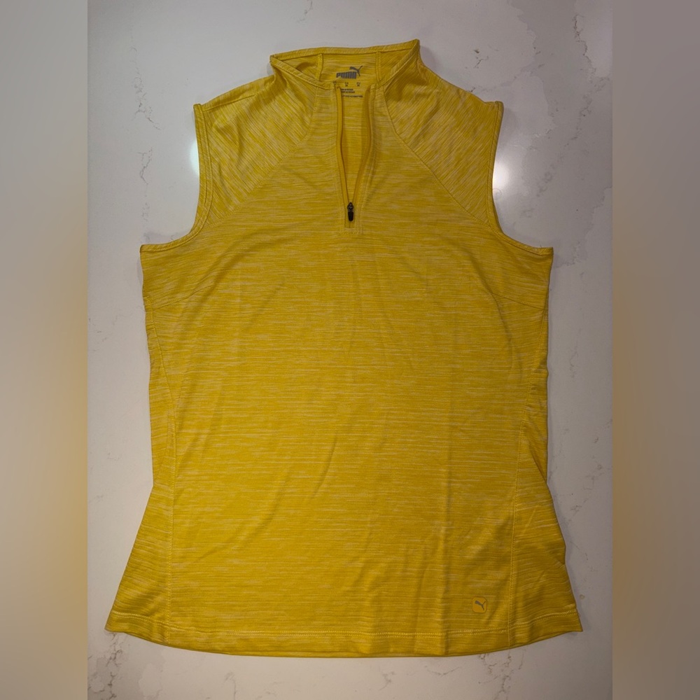 PUMA Women's Yellow Sleeveless Quarter-Zip Golf, Tennis or pickleball shirt